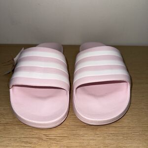 Adidas Slides Adilette Aqua Sandals Pink With White Stripe Women's Size 9
